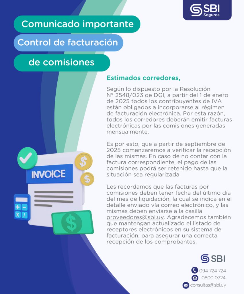 Información importante - Control de facturación de comisiones